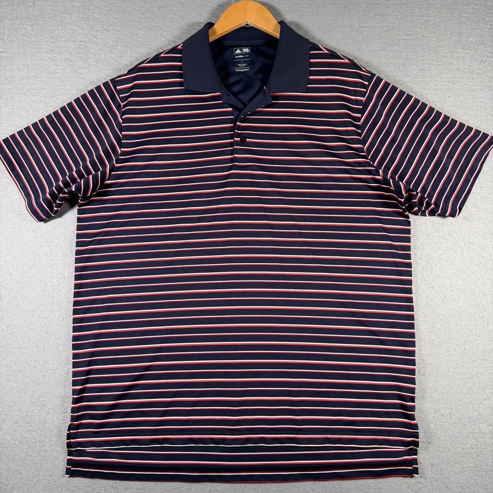 Adidas Golf Mens Climalite Polo Shirt Large Navy Blue Red White Striped P17727